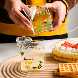 Auramma Collections Japanese Style Cute 3D Glass Strawberry Avocado Peach Banana Yogurt Milk Carton Shaped Cup
