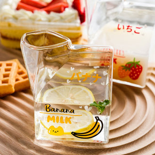 Auramma Collections Japanese Style Cute 3D Glass Strawberry Avocado Peach Banana Yogurt Milk Carton Shaped Cup