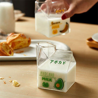 Auramma Collections Japanese Style Cute 3D Glass Strawberry Avocado Peach Banana Yogurt Milk Carton Shaped Cup