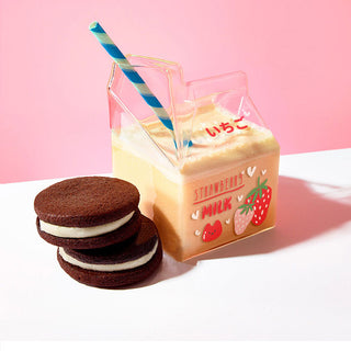 Auramma Collections Japanese Style Cute 3D Glass Strawberry Avocado Peach Banana Yogurt Milk Carton Shaped Cup