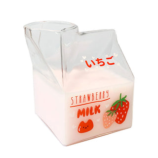 Auramma Collections Japanese Style Cute 3D Glass Strawberry Avocado Peach Banana Yogurt Milk Carton Shaped Cup