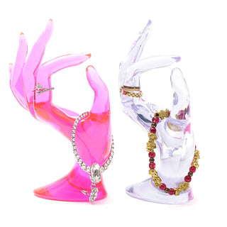 Auramma Collections Y2K Clear Pink Black White OK Hand Gesture Jewelry Display Stand