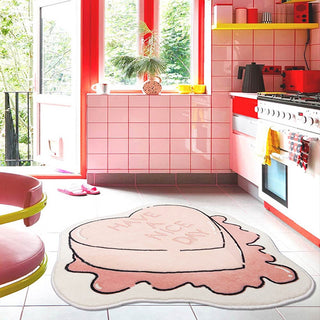 Auramma Collections Y2K Funky Cute Faux Wool Pink Melting 3D Heart Have A Nice Day Bedside Living Room Area Rug