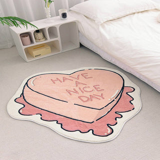 Auramma Collections Y2K Funky Cute Faux Wool Pink Melting 3D Heart Have A Nice Day Bedside Living Room Area Rug