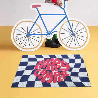 Auramma Collections Y2K Style Yellow White Distorted Wavy Checkerboard Checkered Bold Green Letter Quote Self Love Club Entrance Doormat