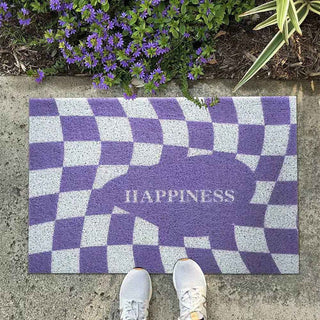 Auramma Collections Y2K Style Yellow White Distorted Wavy Checkerboard Checkered Bold Green Letter Quote Self Love Club Entrance Doormat