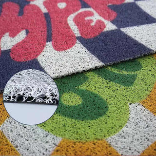 Auramma Collections Y2K Style Yellow White Distorted Wavy Checkerboard Checkered Bold Green Letter Quote Self Love Club Entrance Doormat