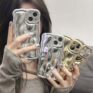 Auramma Collections Avant Basic 3D Meteorite Style Surface Wavy Edge Metallic Matte Glossy Gold Silver Plated Soft TPU Case iPhone 15 14 13 12 11 Pro Max Plus