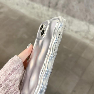 Auramma Collections Avant Basic 3D Meteorite Style Surface Wavy Edge Metallic Matte Glossy Gold Silver Plated Soft TPU Case iPhone 15 14 13 12 11 Pro Max Plus