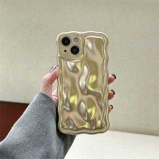 Auramma Collections Avant Basic 3D Meteorite Style Surface Wavy Edge Metallic Matte Glossy Gold Silver Plated Soft TPU Case iPhone 15 14 13 12 11 Pro Max Plus