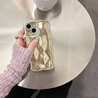 Auramma Collections Avant Basic 3D Meteorite Style Surface Wavy Edge Metallic Matte Glossy Gold Silver Plated Soft TPU Case iPhone 15 14 13 12 11 Pro Max Plus