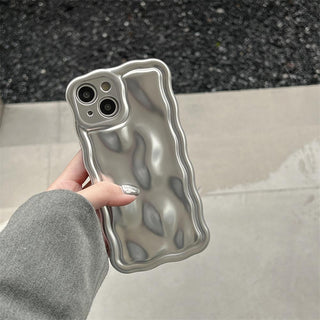 Auramma Collections Avant Basic 3D Meteorite Style Surface Wavy Edge Metallic Matte Glossy Gold Silver Plated Soft TPU Case iPhone 15 14 13 12 11 Pro Max Plus