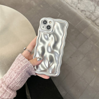 Auramma Collections Avant Basic 3D Meteorite Style Surface Wavy Edge Metallic Matte Glossy Gold Silver Plated Soft TPU Case iPhone 15 14 13 12 11 Pro Max Plus