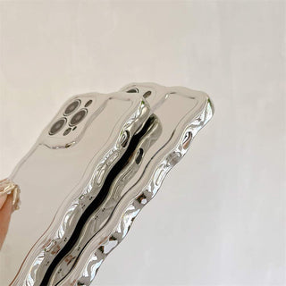 Auramma Collections Avant Basic Cool Aesthetic Glossy Silver Wavy Edge Beaded Bracelet Charm Soft TPU Case iPhone 14 13 12 11 Pro Max Plus X XS XR