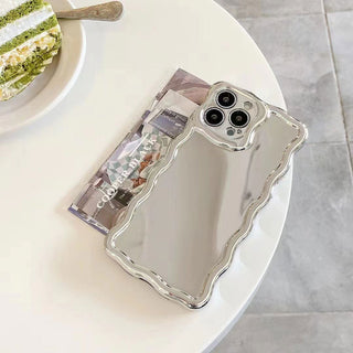 Auramma Collections Avant Basic Cool Aesthetic Glossy Silver Wavy Edge Beaded Bracelet Charm Soft TPU Case iPhone 14 13 12 11 Pro Max Plus X XS XR