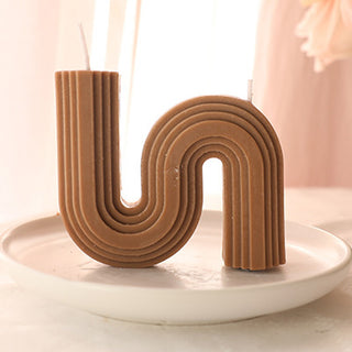 Auramma Collections Avant Basic Curvy N Shaped Stripe Finish Dark Pastel Coffee Color Amber Oud Scented Candle