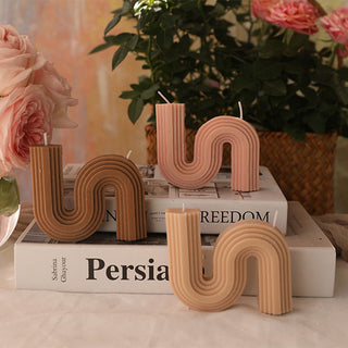 Auramma Collections Avant Basic Curvy N Shaped Stripe Finish Dark Nude Pastel Color Scented Candles