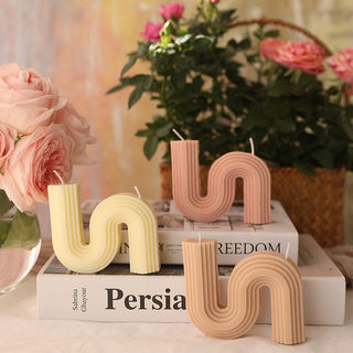 Auramma Collections Avant Basic Curvy N Shaped Stripe Finish Light Pastel Color Scented Candles