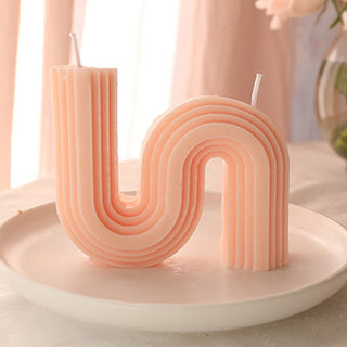 Auramma Collections Avant Basic Curvy N Shaped Stripe Finish Pastel Light Pink Color Cinnamon Peach Scented Candle