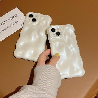 Auramma Collections Avant Basic Fairy Aesthetic Matte Pearl White Sparkling Finish Wavy Edge Bubble Style Soft TPU Case iPhone 17 16 15 14 13 12 11 Pro Max Plus Air 16e