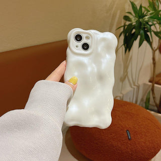 Auramma Collections Avant Basic Fairy Aesthetic Matte Pearl White Sparkling Finish Wavy Edge Bubble Style Soft TPU Case iPhone 17 16 15 14 13 12 11 Pro Max Plus Air 16e
