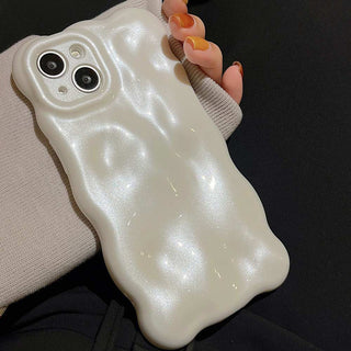 Auramma Collections Avant Basic Fairy Aesthetic Matte Pearl White Sparkling Finish Wavy Edge Bubble Style Soft TPU Case iPhone 17 16 15 14 13 12 11 Pro Max Plus Air 16e