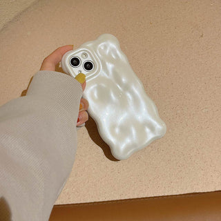Auramma Collections Avant Basic Fairy Aesthetic Matte Pearl White Sparkling Finish Wavy Edge Bubble Style Soft TPU Case iPhone 17 16 15 14 13 12 11 Pro Max Plus Air 16e