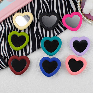 Auramma Collections Avant Basic Funky Bold Color Hot Baby Pink Blue Black Matcha Green Wine Lavender Cream Frame Heart Shaped Mirror Pull Out Phone Grip