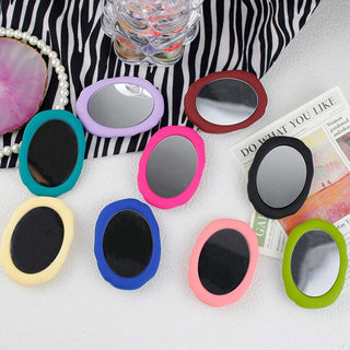 Auramma Collections Avant Basic Funky Bumpy Edge Oval Shape Bold Frame Plain Color Baby Hot Pink Wine Red Lavender Matcha Greyish Green Black Cream Blue Mirror Pull Out Phone Grip