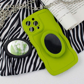 Auramma Collections Avant Basic Funky Bumpy Edge Oval Shape Bold Frame Plain Color Baby Hot Pink Wine Red Lavender Matcha Greyish Green Black Cream Blue Mirror Pull Out Phone Grip