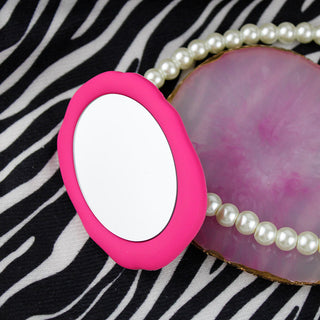 Auramma Collections Avant Basic Funky Bumpy Edge Oval Shape Bold Frame Plain Color Baby Hot Pink Wine Red Lavender Matcha Greyish Green Black Cream Blue Mirror Pull Out Phone Grip