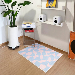 Auramma Collections Avant Basic Funky Wavy Distorted Dense Warped Colored Checkered Checkerboard Purple Yellow Black White Blue Green Orange Bedside Living Area Rug