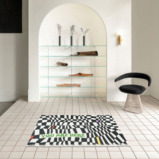 Auramma Collections Avant Basic Funky Wavy Distorted Dense Warped Colored Checkered Checkerboard Purple Yellow Black White Blue Green Orange Bedside Living Area Rug