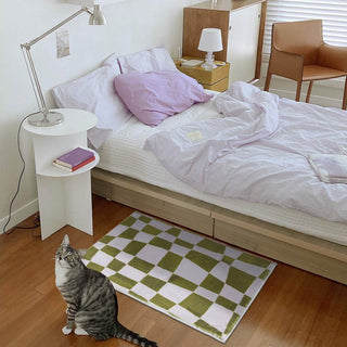 Auramma Collections Avant Basic Funky Wavy Distorted Dense Warped Colored Checkered Checkerboard Purple Yellow Black White Blue Green Orange Bedside Living Area Rug