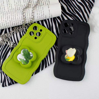 Auramma Collections Avant Basic Funky Flower Wavy Bold Frame Plain Baby Hot Pink Wine Red Lavender Matcha Greyish Green Black Cream Sky Blue Pull Out Phone Grip