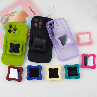 Auramma Collections Avant Basic Funky Inner Wavy Bold Color Hot Baby Pink Black Matcha Greyish Green Wine Red Lavender Purple Cream Frame Mirror Pull Out Phone Grip