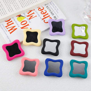 Auramma Collections Avant Basic Funky Inner Wavy Bold Color Hot Baby Pink Black Matcha Greyish Green Wine Red Lavender Purple Cream Frame Mirror Pull Out Phone Grip