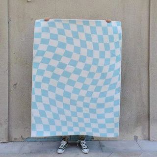 Auramma Collections Avant Basic Funky Popular Wavy Distorted Purple Pink Beige Blue Orange Green White Checkered Checkerboard Design Beside Living Area Rug