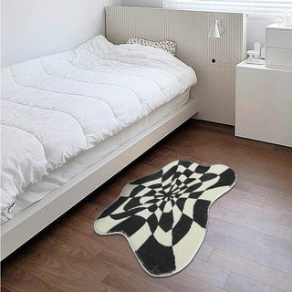 Auramma Collections Avant Basic Funky Wavy Distorted Dense Warped Colored Checkered Checkerboard Purple Yellow Black White Blue Green Orange Bedside Living Area Rug