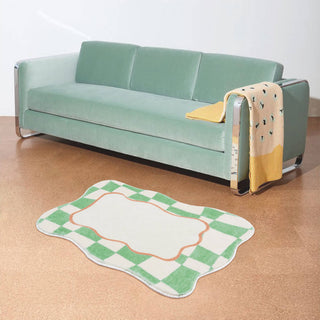 Auramma Collections Avant Basic Funky Wavy Distorted Dense Warped Colored Checkered Checkerboard Purple Yellow Black White Blue Green Orange Bedside Living Area Rug