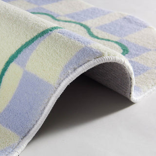 Auramma Collections Avant Basic Funky Wavy Distorted Dense Warped Colored Checkered Checkerboard Purple Yellow Black White Blue Green Orange Bedside Living Area Rug