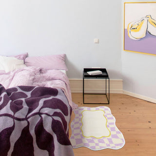 Auramma Collections Avant Basic Funky Wavy Distorted Dense Warped Colored Checkered Checkerboard Purple Yellow Black White Blue Green Orange Bedside Living Area Rug