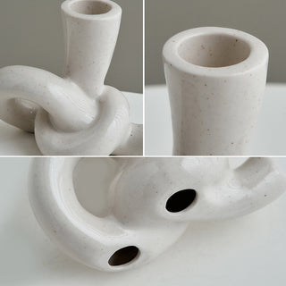 Auramma Collections Avant Basic Glossy Ceramic Freckles Knot Shaped Candle Holder