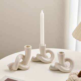 Auramma Collections Avant Basic Glossy Ceramic Freckles Knot Shaped Candle Holder