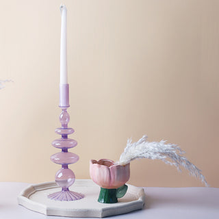 Auramma Collections Avant Basic Glossy Clear Purple Pink Funky Shape Candle Dried Flower Holder