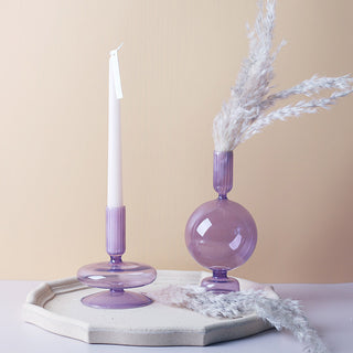 Auramma Collections Avant Basic Glossy Clear Purple Pink Funky Shape Candle Dried Flower Holder