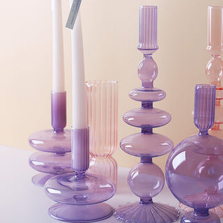 Auramma Collections Avant Basic Glossy Clear Purple Pink Funky Shape Candle Dried Flower Holder