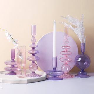 Auramma Collections Avant Basic Glossy Clear Purple Pink Funky Shape Candle Dried Flower Holder