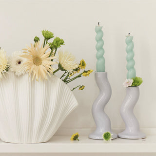 Auramma Collections Avant Basic Glossy Ceramic Large Small Purple White Black Twist Curve Candle Holder