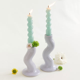 Auramma Collections Avant Basic Glossy Ceramic Large Small Purple White Black Twist Curve Candle Holder